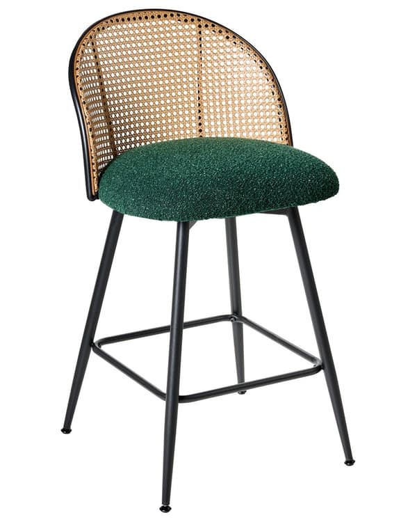 Sett med 2 Barstoler Grøne Svingbare Seter i Boucle Metall Svart Ramme Wienerflette Ryggstøtte Retro Seating