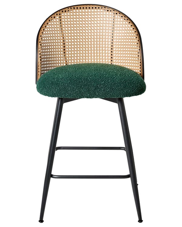 Sett med 2 Barstoler Grøne Svingbare Seter i Boucle Metall Svart Ramme Wienerflette Ryggstøtte Retro Seating