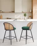 Miniatyrbilde 2 av 10: Sett med 2 Barstoler Grøne Svingbare Seter i Boucle Metall Svart Ramme Wienerflette Ryggstøtte Retro Seating
