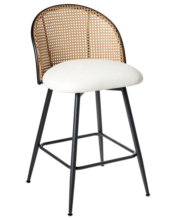 Sett med 2 Barstoler Hvite Svingbare Seter i Kunstskinn Metall Svart Ramme Wienerflette Ryggstøtte Retro Seating