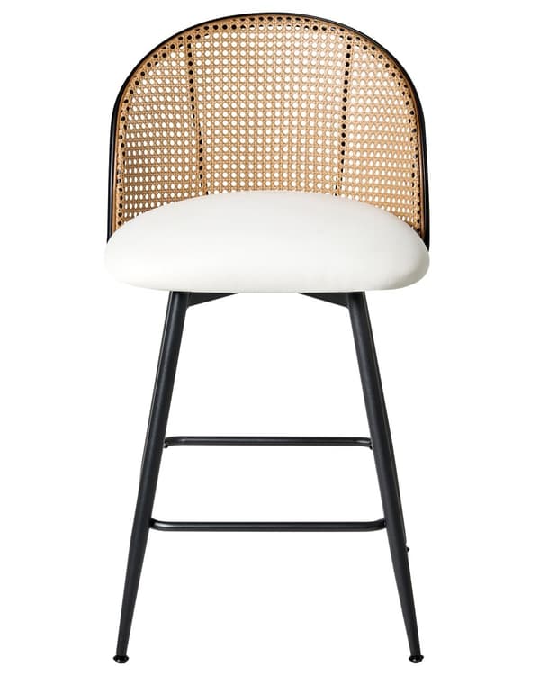 Sett med 2 Barstoler Hvite Svingbare Seter i Kunstskinn Metall Svart Ramme Wienerflette Ryggstøtte Retro Seating