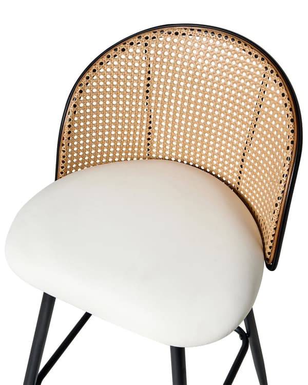 Sett med 2 Barstoler Hvite Svingbare Seter i Kunstskinn Metall Svart Ramme Wienerflette Ryggstøtte Retro Seating