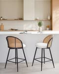 Miniatyrbilde 2 av 10: Sett med 2 Barstoler Hvite Svingbare Seter i Kunstskinn Metall Svart Ramme Wienerflette Ryggstøtte Retro Seating