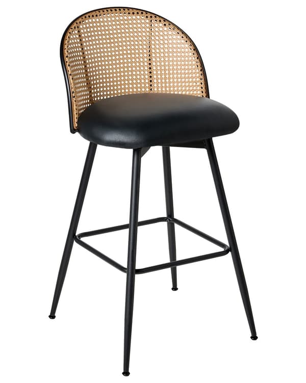 Sett med 2 Barstoler Svarte Svingbare Seter i Kunstskinn Metall Svart Ramme Wienerflette Ryggstøtte Retro Seating