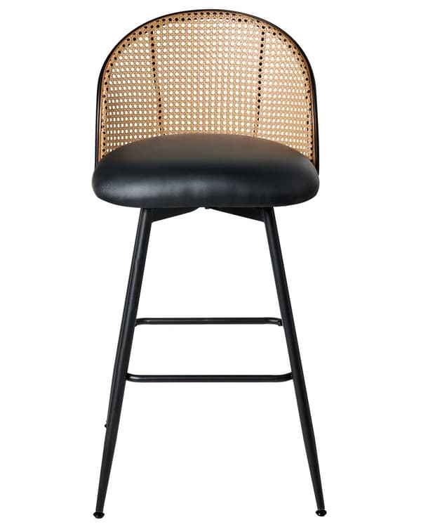 Sett med 2 Barstoler Svarte Svingbare Seter i Kunstskinn Metall Svart Ramme Wienerflette Ryggstøtte Retro Seating