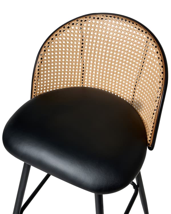 Sett med 2 Barstoler Svarte Svingbare Seter i Kunstskinn Metall Svart Ramme Wienerflette Ryggstøtte Retro Seating