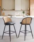 Miniatyrbilde 2 av 10: Sett med 2 Barstoler Svarte Svingbare Seter i Kunstskinn Metall Svart Ramme Wienerflette Ryggstøtte Retro Seating