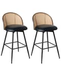 Miniatyrbilde 1 av 10: Sett med 2 Barstoler Svarte Svingbare Seter i Kunstskinn Metall Svart Ramme Wienerflette Ryggstøtte Retro Seating