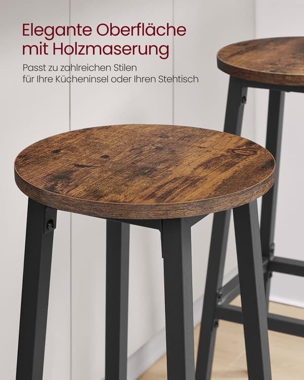 Rootz 2 -stycken Barstolset - Counter Pall - Hållstol - Footstöd ingår - 32 cm x 74 cm - Vintage Brown -Black