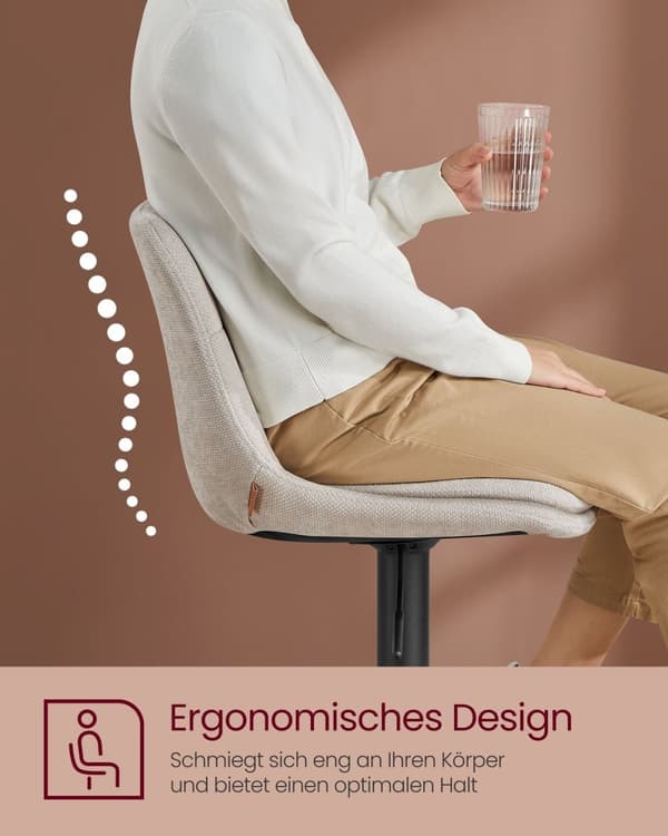 Rootzin korkeus Säädettävät tangon tuolit - laskuri - vanerien istuimet - ergonominen mukavuus - 43x48,5x (93,5-114) cm - kermavalkoinen