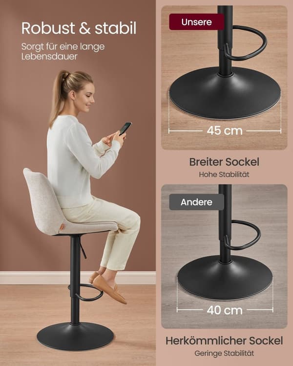 Rootzin korkeus Säädettävät tangon tuolit - laskuri - vanerien istuimet - ergonominen mukavuus - 43x48,5x (93,5-114) cm - kermavalkoinen