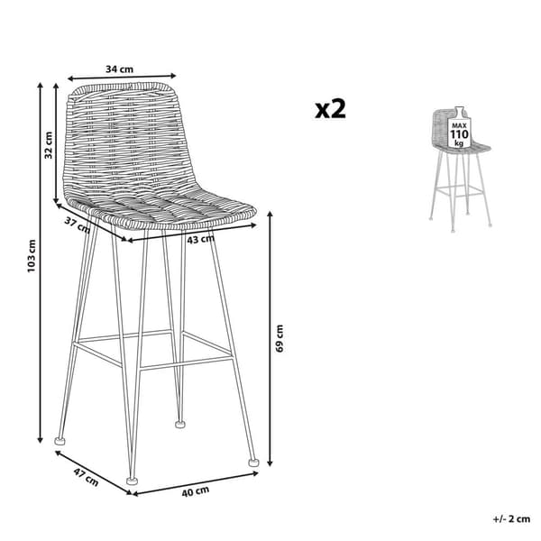 Sæt med 2 CASSITA rattan sorte Lumarko barstole!