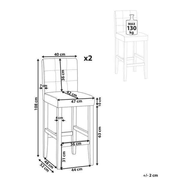Set med 2 MADISON barstolar i ekoläder, off-white, Lumarko!