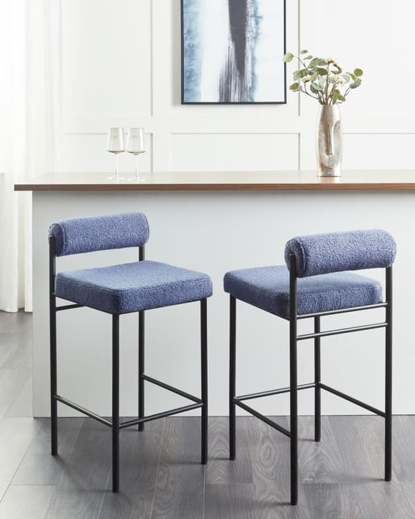Set med 2 AMAYA Boucle barstolar mörkblå Lumarko!