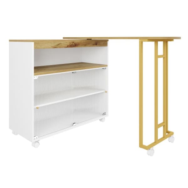 Utdragbar bar med förvaring, modern eventbar, vit (138-204×39×105cm)