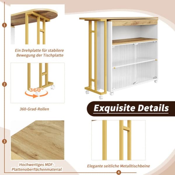 Utdragbar bar med förvaring, modern eventbar, vit (138-204×39×105cm)