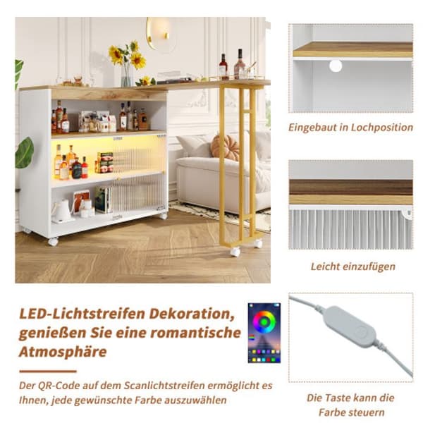 Utdragbar bar med förvaring, modern eventbar, vit (138-204×39×105cm)