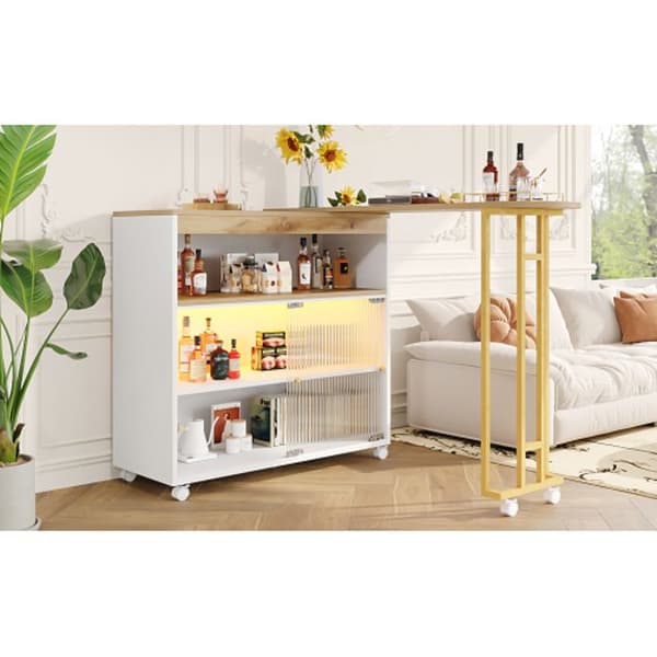 Utdragbar bar med förvaring, modern eventbar, vit (138-204×39×105cm)