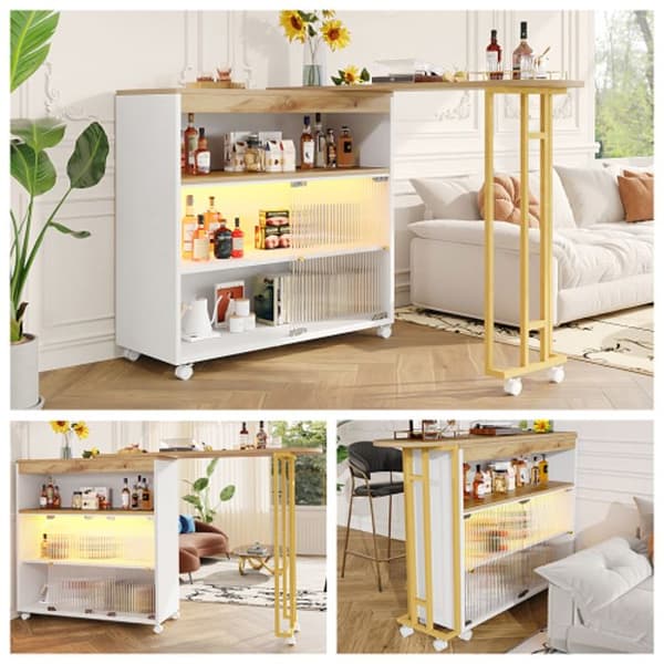 Utdragbar bar med förvaring, modern eventbar, vit (138-204×39×105cm)