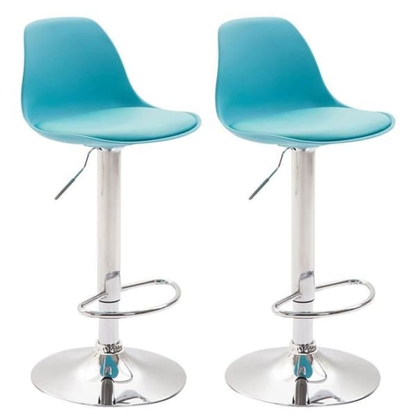 Set med 2 barstolar - CLP - Kiel - Faux - Blue-Chrome - Höjdjusterbar