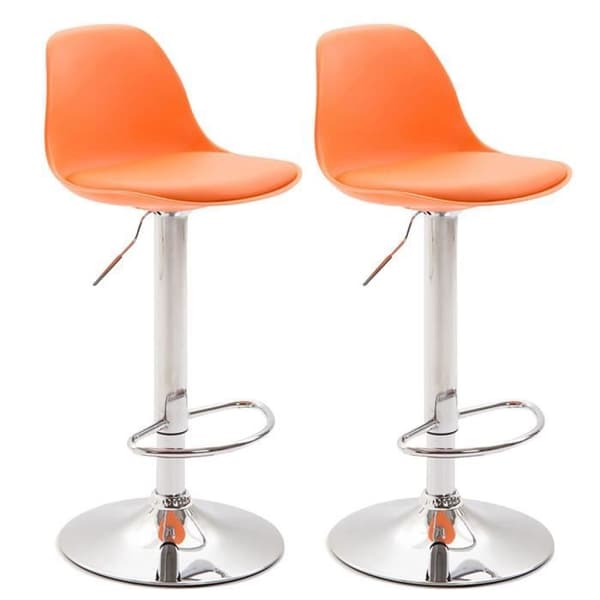 Set med 2 Kiel barstolar i konstläder och plastskal, Orange-Chrome