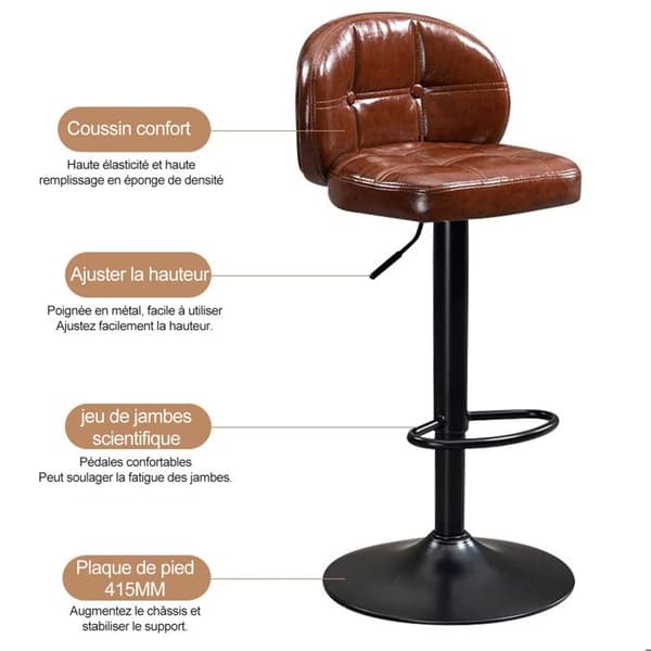 Sevencomfort-Barstolar-Lastar 150KG-Höjdjusterbar 20cm-Polstrad-ben-Brun