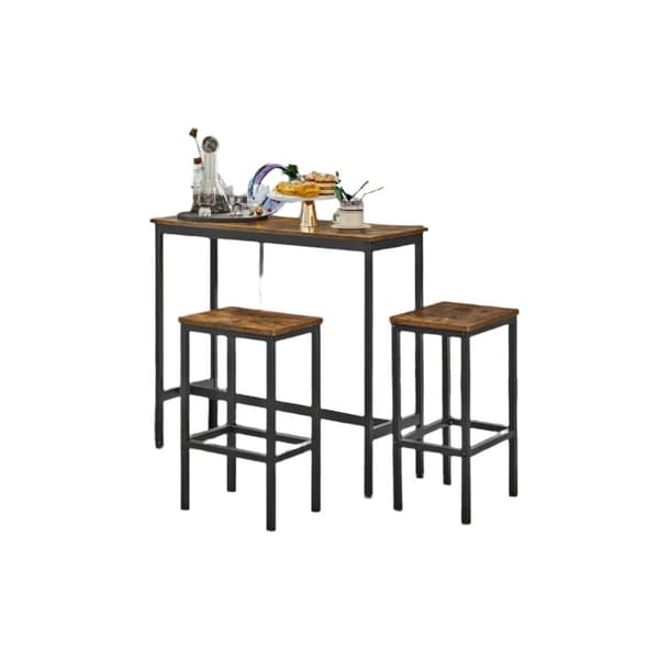 Rootz Vintage Brown Essgruppe - Barstabell med 2 avföring - Stående bordsuppsättning - Space -Saving Design - Tabell: 100x40x90cm, avföring: 30x40x65c