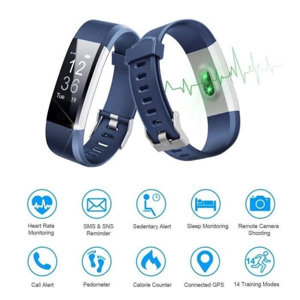 Smartklocka - ID115 - ID115 Smartwatch - Blå - 14 Sportlägen - Pulsmätare