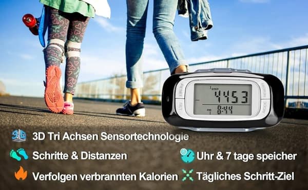 Lollanda Stegräknare med 3D-sensor – Multifunktionell och enkel stegräknare, perfekt för daglig träning och hälsa