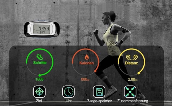 Lollanda Stegräknare med 3D-sensor – Multifunktionell och enkel stegräknare, perfekt för daglig träning och hälsa