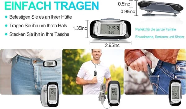 Lollanda Stegräknare med 3D-sensor – Multifunktionell och enkel stegräknare, perfekt för daglig träning och hälsa