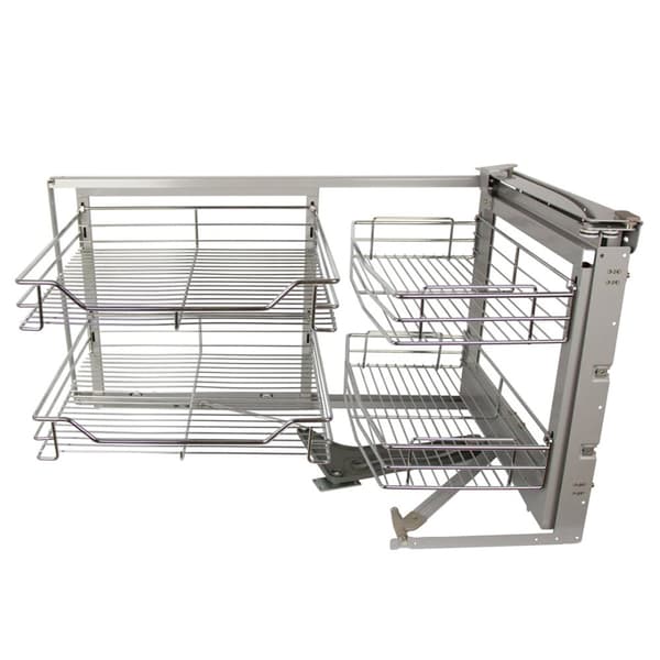 Højre Udtrækkelig Hyldeenhed med 4 Kurve i Rustfrit Stål 90-100 cm Soft Close Til Skabe og Spisekammer Kapacitet: 15-20 kg pr. Kurv Opbevaring