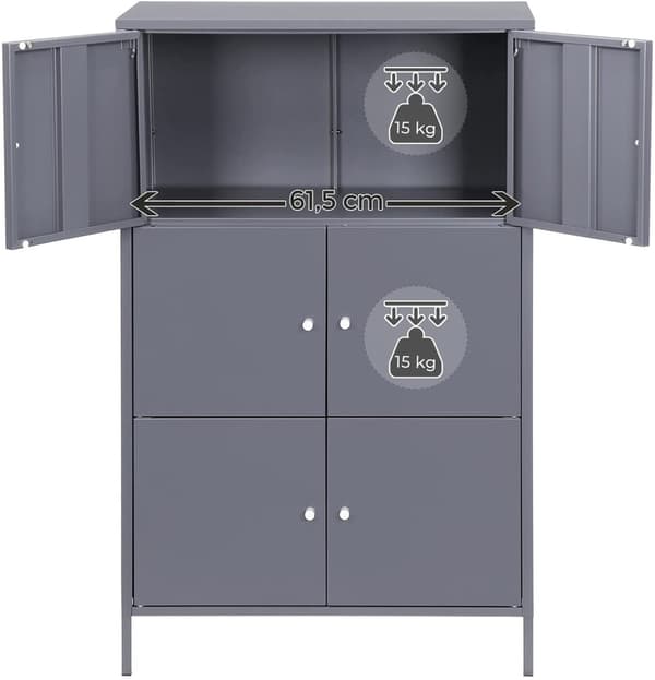 Förvaringsskåp Metall 6 dörrar Grå 65 x 36 x 105,2 cm - Kontorsskåp 3 våningar