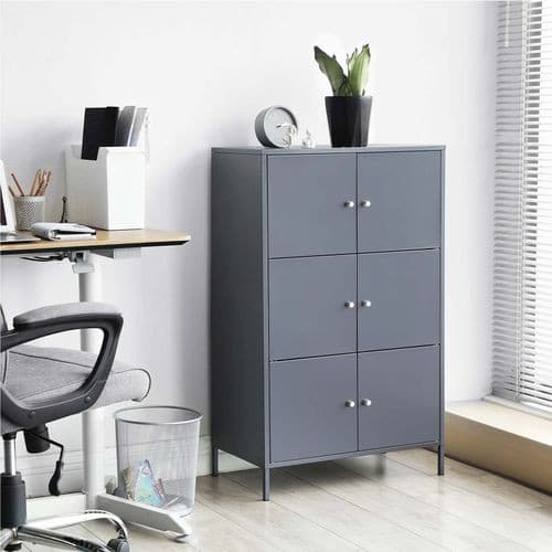 Förvaringsskåp Metall 6 dörrar Grå 65 x 36 x 105,2 cm - Kontorsskåp 3 våningar