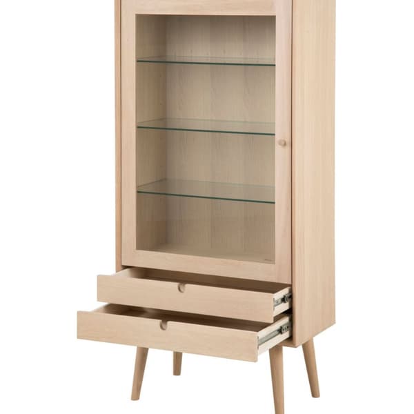 Canes vitrine med 1 låge og 2 skuffer i ege finer og massiv eg hvid oliebehandlet.