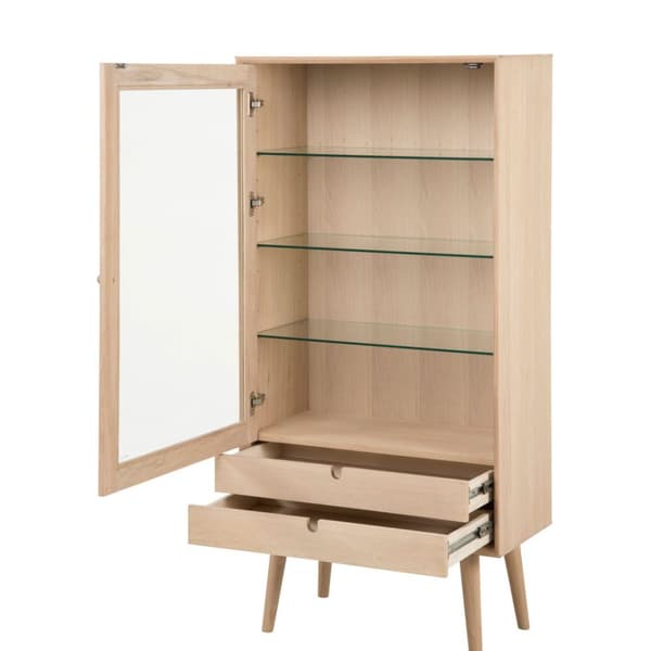 Canes vitrine med 1 låge og 2 skuffer i ege finer og massiv eg hvid oliebehandlet.