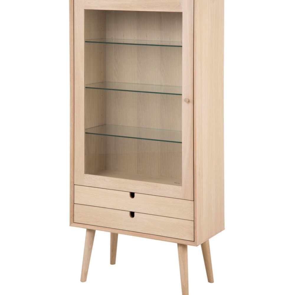 Canes vitrinskåp med 1 dörr och 2 lådor, oljat ekfanér/massiv ek vit.