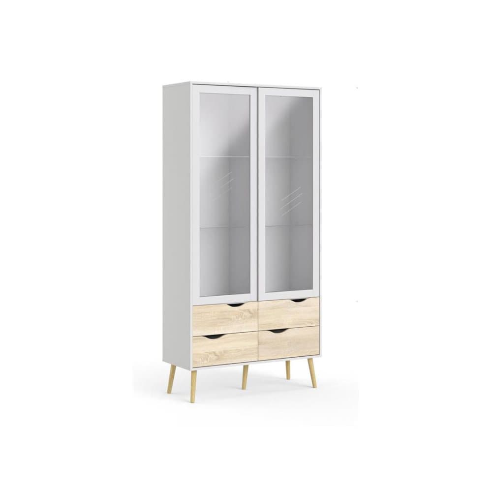 Napoli vitrin med 2 dörrar och 4 lådor vit, ek.