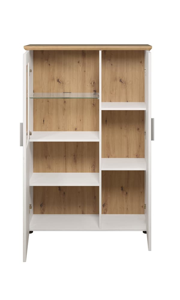 Shade Vitrineskab 95 x 140 cm 2 låger Pine hvid dekor, egetræ dekor.