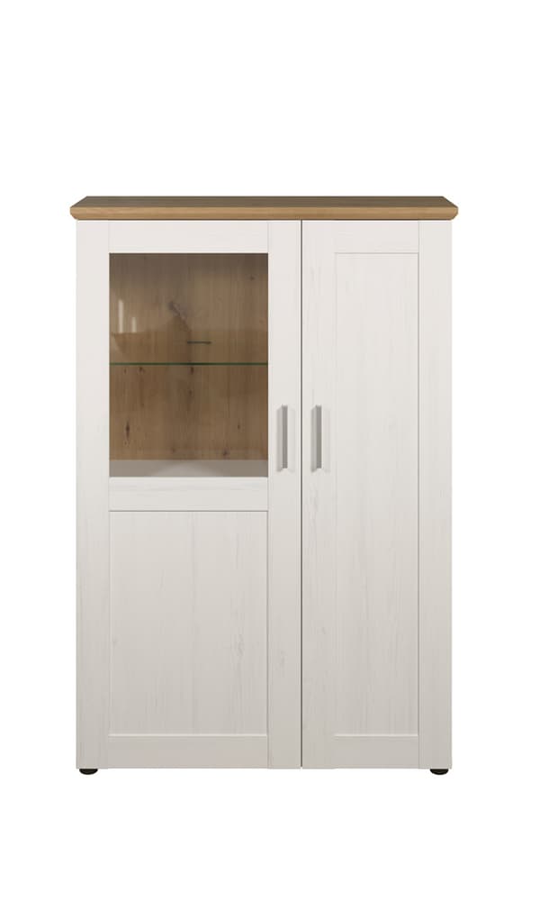 Shade Vitrineskab 95 x 140 cm 2 låger Pine hvid dekor, egetræ dekor.