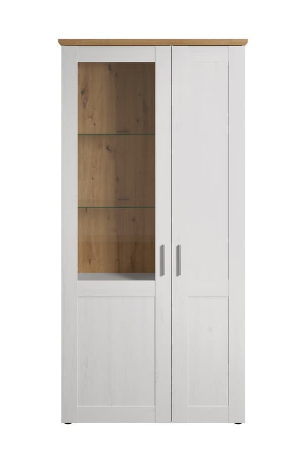 Shade Vitrineskab 95 x 194 cm 2 låger Pine hvid dekor, eg dekor.