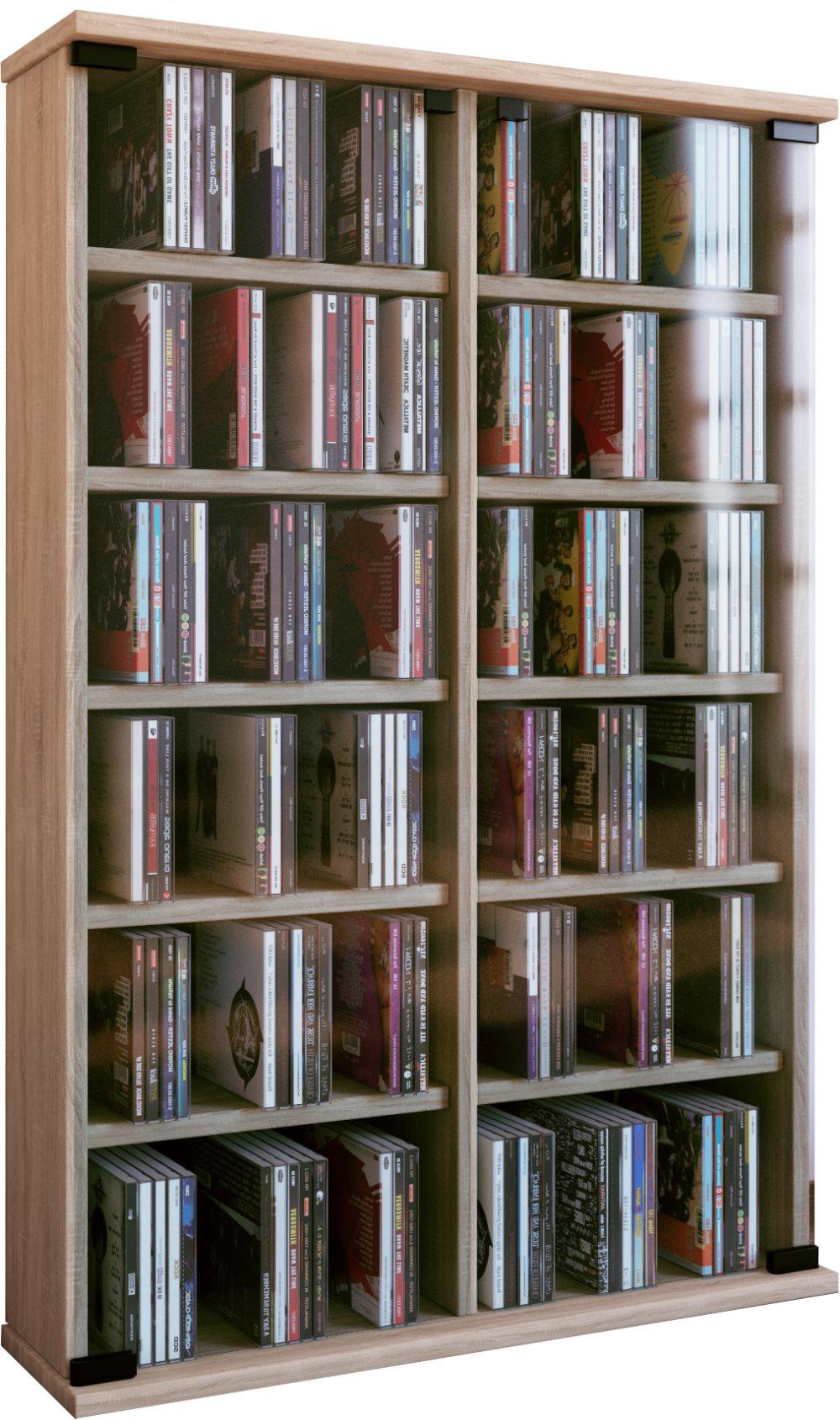 Roma bokhylla 2 glasdörrar, CD-hylla 12 fack ekmönstrad.