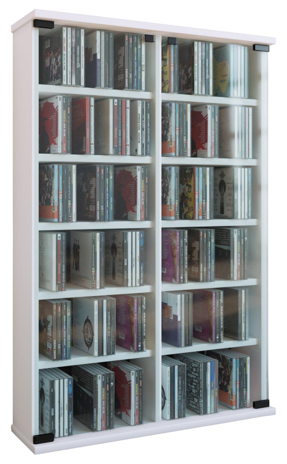 Roma bokhylla 2 glasdörrar, CD-hylla 12 fack vit.