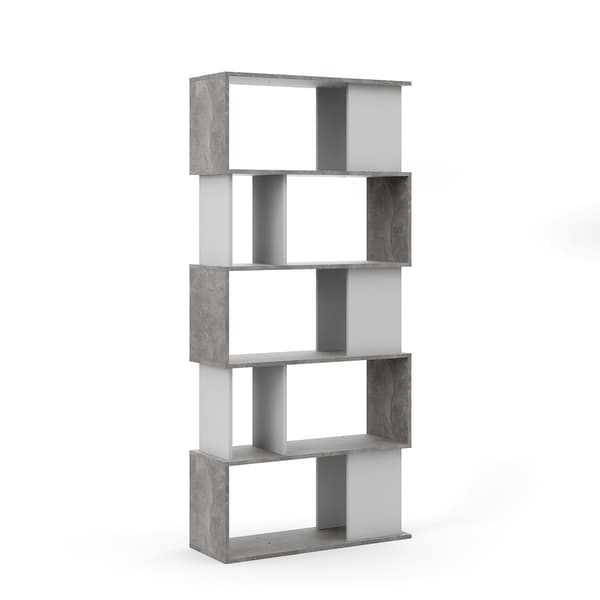 Magda reol bogreol med 5 hylder beton dekor/hvid.