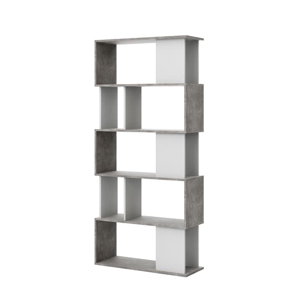 Magda reol bogreol med 5 hylder beton dekor/hvid.