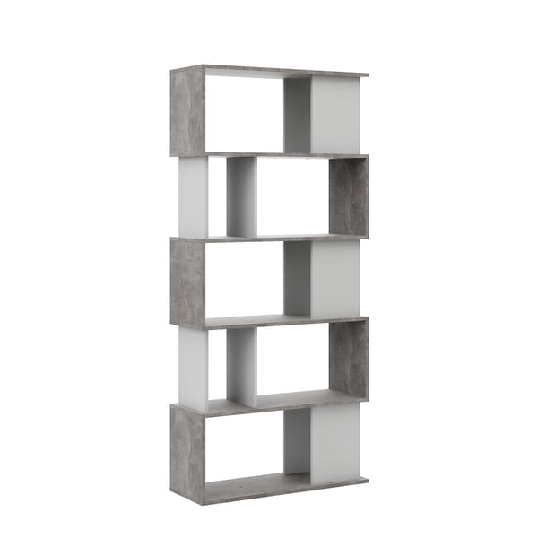 Magda reol bogreol med 5 hylder beton dekor/hvid.