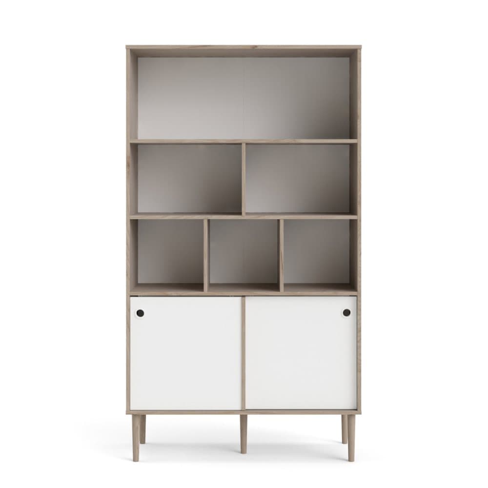 Rome bokhylla 2 skjutdörrar och 6 fack hickorymönstrad och mattvit.