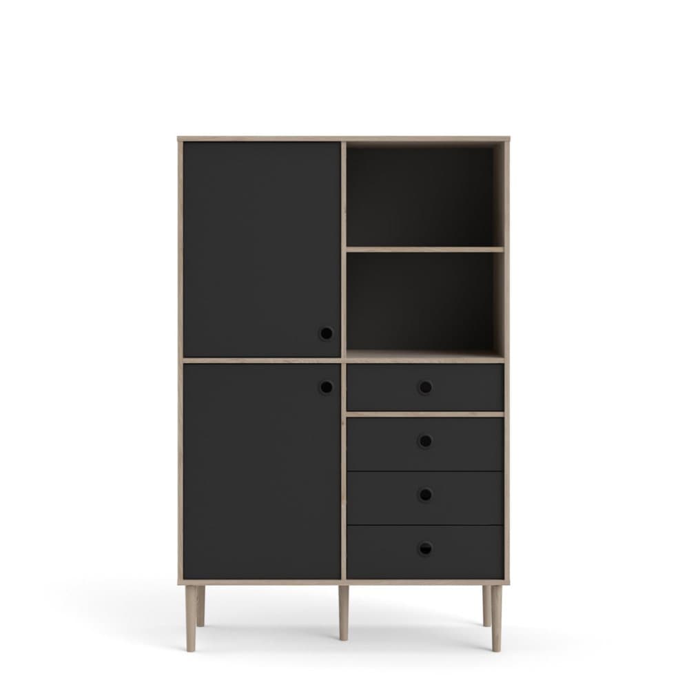 Rome bokhylla 2 dörrar, 4 lådor och 2 fack hickorymönstrad och mattsvart.