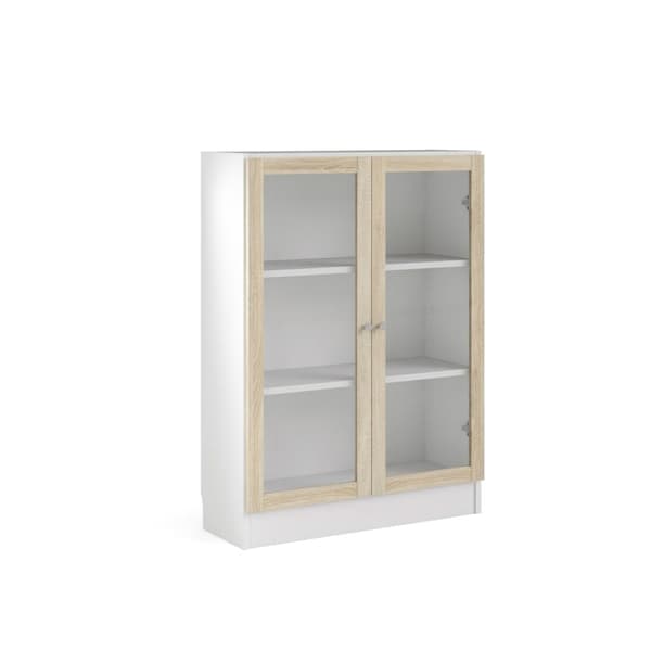 Base reol 2 glaslåger hvid, eg struktur dekor.