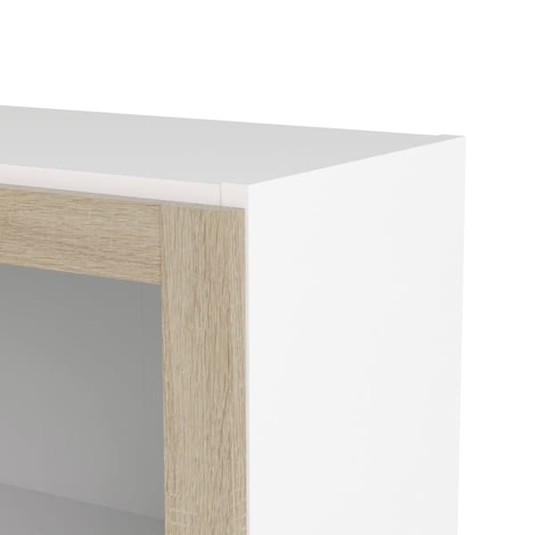 Base reol 2 glaslåger hvid, eg struktur dekor.